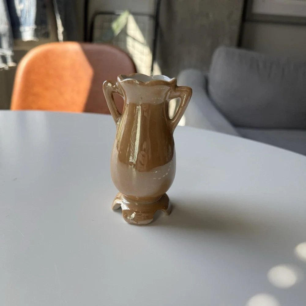 VTG Japan 2 Handle Porcelain Bud Vase with Flower Detail 4 1/4